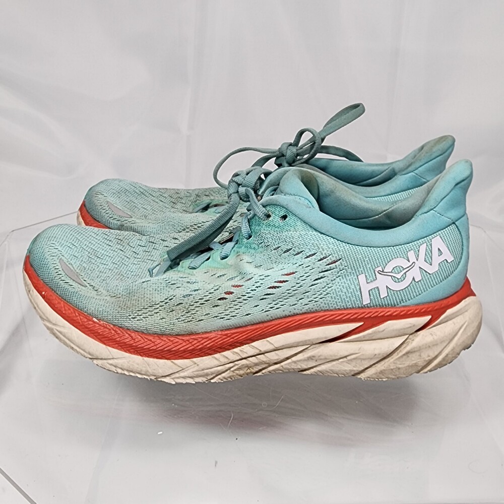 Dirty Hoka One One Aquarelle/ Eggshell Blue Clifton 8 Women 7.5 B Running Shoes